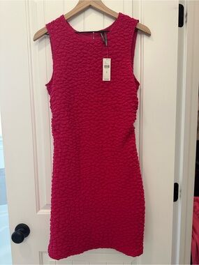 Anthropologie Deep Magenta Textured Floral Sleeveless Dress NWT Size M